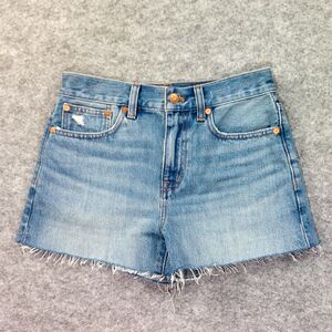 Madewell Denim Shorts Womens 24 Distressed Med Rise Raw Hem Relaxed Fair Trade